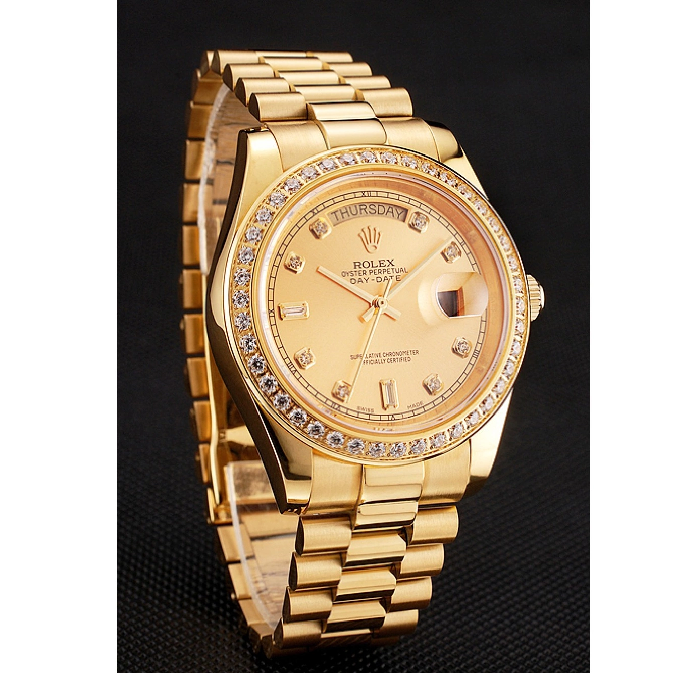 Rolex copies cheap Champagne Diamond Rolex Dial Bracelet Gold Bezel 1454099 Swiss Day-Date 0630